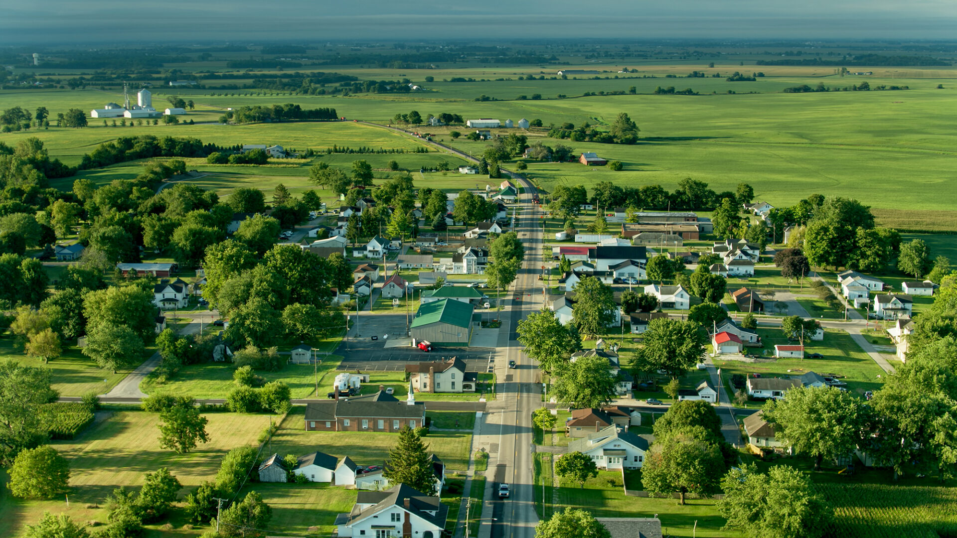 Drone shot of farmland in Madison County, Ohio